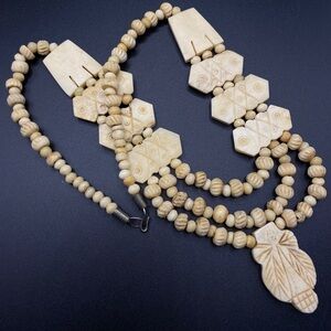 Carved Bovine Tribal Chunky Statement Artisan Made Necklace